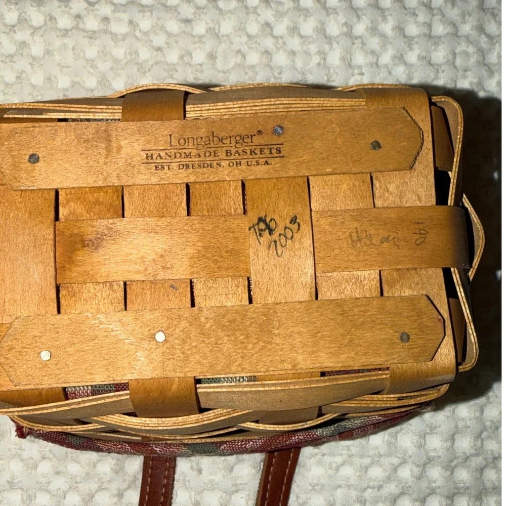 Longaberger 2003 Small Key Basket with Plaid Liner and Leather Handle